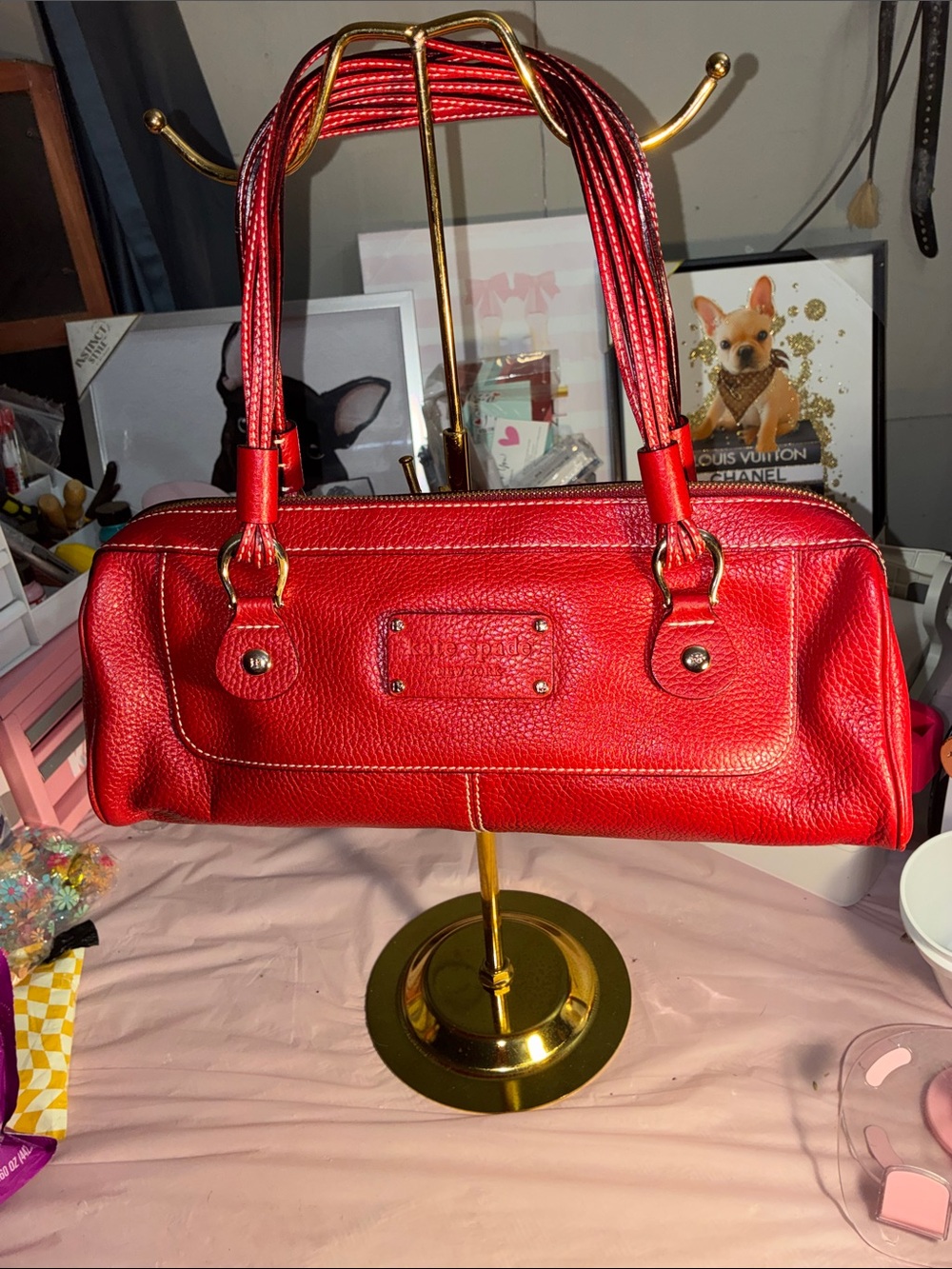 Kate Spade Red Pebbled Leather Shoulder Bag